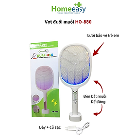 Vợt muỗi điện kiêm đèn bắt côn trùng thông minh Homeeasy HO-880 - Vợt đuổi muỗi 3in1 - Tích hợp đèn nhữ muỗi tự động - Bảo hành 3 tháng