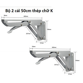 Ke đỡ gập chữ K chịu lực 80kg bằng thép sơn tĩnh điện- Giá đỡ gập thông minh dài 20-50cm (tặng 01 móc khóa hình công cụ)