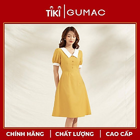 Đầm nữ dáng xòe DA1108 GUMAC thiết kế phối lá cổ trắng