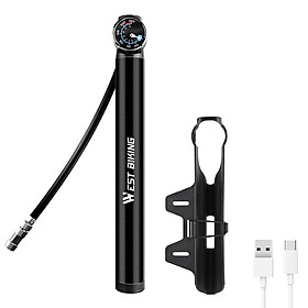 WEST BIKING Electric Bicycle TYPE-C USB Rechargeable Pump MTB Road Bike Tire Air Pump Cycling Inflator Bicycle Aluminum