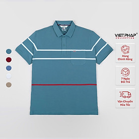Áo Polo Nam VIỆT PHÁP Form Luxury - Thun 4 Chiều Sọc Có Túi , lịch lãm, sang trọng 2226