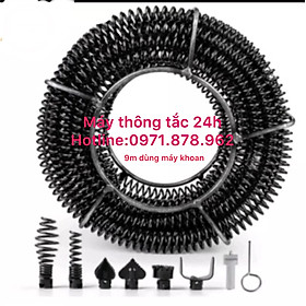Mua Dây thông tắc cống dùng máy khoan dài 9m kèm 6 đầu thông + 1đầu kết nối máy khoan