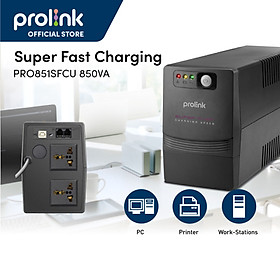Bộ nguồn cấp điện liên tục UPS PROLiNK 850VA (PRO851SFC) Công suất 480W, tích hợp bộ AVR, sạc siêu nhanh - Hàng chính hãng