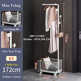 Mua Cây treo quần áo kèm giỏ đựng đồ có bánh xe  cây treo đồ đẹp decor gia đình sang trọng cao 1m7 khung thép sơn tĩnh điện