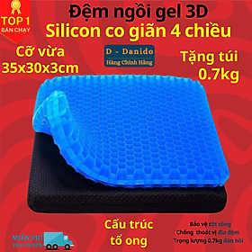 Đệm ngồi Gel 3D tổ ong thoáng khí kích thước 35x30x3cm và 42x37x3.5cm, Đệm ngồi cao cấp chất liệu Silicon mát lạnh siêu êm - Hàng chính hãng