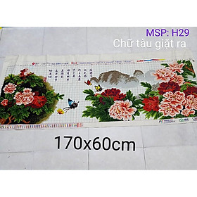 Tranh thêu chữ thập hoa mẫu đơn cỡ lớn mã H24
