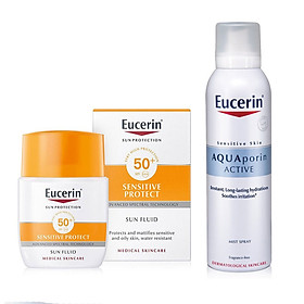 Combo Eucerin Kem Chống Nắng Sun Mattifying Fluid 50+ 50ml Và Xịt Khoáng Dưỡng Ẩm Eucerin 150ml