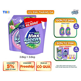 Combo Túi Nước Lau Sàn 3.6kg Ngàn hoa ngọt ngào + Túi Nước Giặt Xả MaxKleen 3.8kg Vườn Sớm Mai