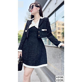 Set Dạ Tweed Alice Dáng A Gồm Váy Và Áo Khoác Chất Dạ Tweed Bling - Set Dạ Nữ Thanh Lịch, Sang Trọng