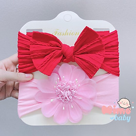Set 2 băng đô nơ+hoa voan chất liệu thun co dãn xinh xắn cho bé BD56 Mimo Baby