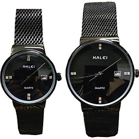 Cặp Đồng Hồ Nam Nữ Halei HL8024 full đen (Tặng pin Nhật sẵn trong đồng hồ + Móc Khóa gỗ Đồng hồ 888 y hình)