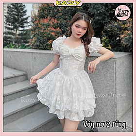 Váy xòe 2 tầng đính nơ phong cách tiểu thư sang chảnh KAZY DRESS V045 - Trắng