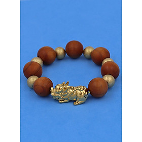 Chuỗi tay Gỗ Hoàng Đàn 18 ly phối 6 bi charm Tỳ Hưu inox - Vòng size XXXL