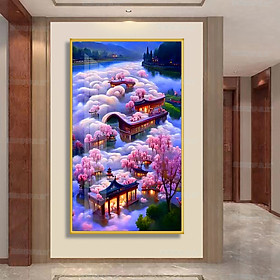 Mua Tranh thêu kín Tiên cảnh 62773  thêu 4 sợi  9CT  kích thước 50* 78 cm