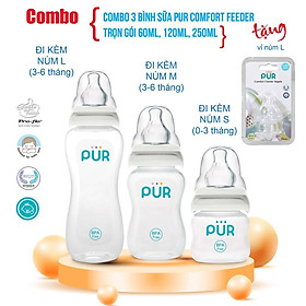 Combo 3 bình sữa Pur Comfort Feeder trọn gói 60ml, 120ml, 250ml - tặng vỉ núm L