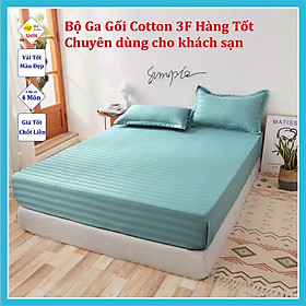 Bộ ga gối cotton kẻ sọc 3f màu xanh ngọc size giường 180x200x25cm chuyên dùng khách sạn