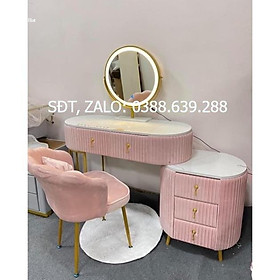Mua Hàng HOT GIÁ SỈ Bàn trang điểm nỉ nhung xếp li mặt đá gương đèn led 3 màu siêu xinh