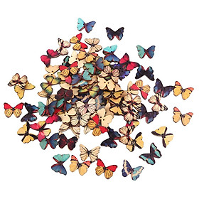Multicolor Butterfly Charms 2 Holes Wooden Buttons Sewing Scrapbooking Craft Projects DIY Embellishments Buttons Pack of 100