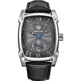 BENYAR Waterproof Classic Rectangle Case Vintage Design Watches Leather Strap Business Casual Wrist Watch for Men