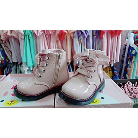 Giày bốt cổ cao da bóng màu hồng cho bé gái