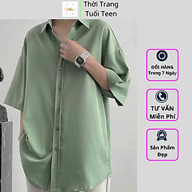 Áo sơ mi form rộng ngắn tay unisex nam nữ phong cách hàn quốc trẻ đẹp vải lụa mềm mịn-MNR02