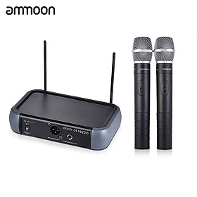 ammoon Dual Channel VHF Wireless Handheld Microphone System with Echo Function 2 Microphones & 1 Receiver 6.35mm Audio
