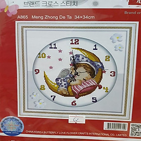 Mua Tranh thêu em bé và đồng hồ A865 - kích thước: 34 * 34cm. (TRANH CHƯA LÀM)