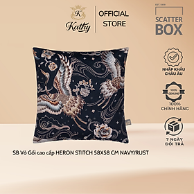 SCATTER BOX Vỏ Gối Cao Cấp nhập khẩu Ireland Anh Quốc HERON STITCH màu NAVY/RUST kích thước 58X58 CM phong cách cổ điển