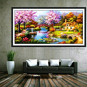 Mua Tranh thêu chữ thập Phong cảnh mùa xuân LV3014(180*90) - tự thêu