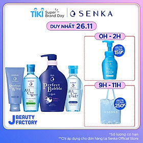 Bộ sản phẩm Senka làm sạch toàn diện (Sữa Tắm Senka Hương Linh Lan & Hoa Nhài 500ml + SRM Senka Perfect Whip 120g + Nước Tẩy Trang Senka Water Fresh 230 ml) - Tặng Nước tẩy trang vùng mắt & môi Senka A.L.L Clear Eye & Lip 150ml