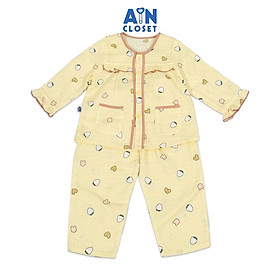 Bộ quần áo Dài bé gái họa tiết Dâu Vàng Bèo xô sợi tre - AICDBGFVU5IJ - AIN Closet