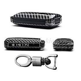 Ốp bọc chìa khóa xe Mazda 3 2020 chất liệu hợp kim vân Carbon kèm móc đeo INOX