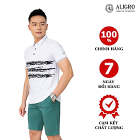 Áo Polo trắng phối kẻ ngang Aligro ALGPLO70