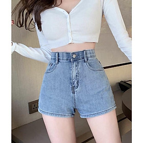 Quần short jean nữ BigSize lưng cao trên rốn, co dãn mạnh, lai cuốn, màu xanh nhạt dành cho người mập 4239 - NHẠT 4239