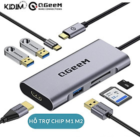 Mua Hub Chuyển Đổi QGeeM Type C 7 trong 1 hỗ trợ chip M1 M2 Type C(Thunderbolt 3) sang HDMI 4K  1 x USB-C sạc nhanh PD 100W  3 x USB 3.0  1 khe đọc thẻ SD&TF - Hàng Chính Hãng