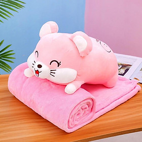 Bộ chăn gối văn phòng hình thú dễ thương, thú bông kèm chăn cho bé đi học siêu mềm mịn, chăn gối gấu bông mẫu mới