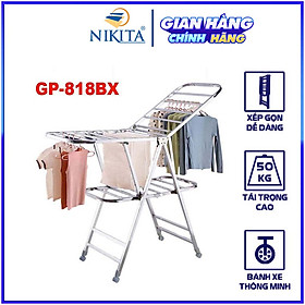 Giàn phơi, kệ phơi đồ Inox xếp gọn có bánh xe - Chính hãng NIKITA 818ABX