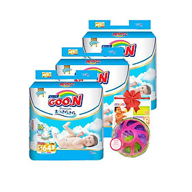 Combo 3 bịch Tã Dán Goo.n Premium Gói Cực Đại Newborn S64 (64 Miếng) - Tặng bóng xúc xắc Munchkin