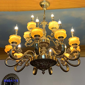 Đèn chùm đồng nguyên chất 15 bóng hoa văn họa tiết tinh xảo bền bỉ với thời gian, đèn chùm tân cổ điển kiểu dáng sang trọng tinh tế tạo điểm nhấn đắt giá cho mọi không gian nội thất