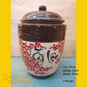 Mua Hũ đựng gạo Tài Lộc Bát Tràng vẽ hoa đào đựng 15kg gạo gốm Minh An Bát Tràng