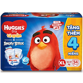 Tã Quần Huggies Dry gói trung Angry Birds phiên bản giới hạn XL34 (34 Miếng) - Tặng 4 miếng