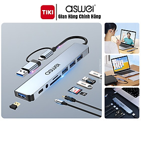 Mua Hub Type C Và Hub USB ASWEI 8 in 1 To USB 3.0  SD  TF  USB C  Audio 3.5 - Hàng Chính Hãng