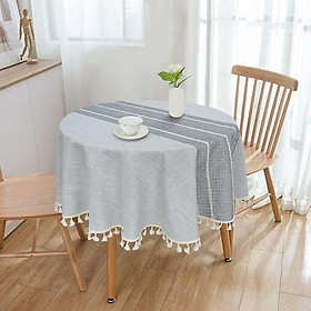 Khăn trải bàn, khăn trải bàn cotton và vải lanh với rìa cho nhà bếp, phòng ăn, khăn trải bàn khó coi (đường màu xám, vòng 60)