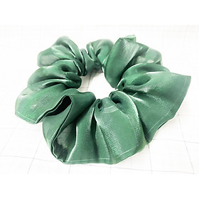 Cột tóc scrunchies màu xanh lục ánh kim sang trọng size trung lớn