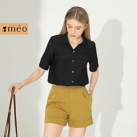 Quần short nữ Méo shop ống rộng dáng xuông lưng cao gập gấu Hafwen
