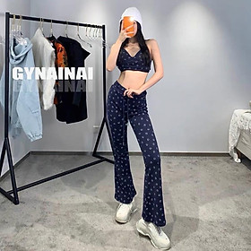 Quần ống loe hoạ tiết SMILE poly Hàn lưng chun co giãn tôn dáng năng động cá tính