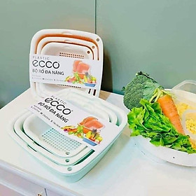 Mua Bộ rổ kèm thau chậu nhựa vuông 6 món  Set 3 rổ 3 thau chậu đựng thực phẩm tiện lợi Ecoco
