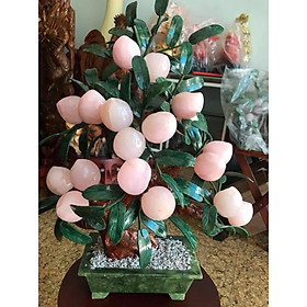 Mua CÂY ĐÀO PHONG THỦY 18 TRÁI TO ĐẸP  CAO 55CM ĐK 42CM SÂU 20CM  CHẤT LIỆU ĐÁ THẠCH ANH HỒNG TỰ NHIÊN LÁ CẨM THẠCH BIỂU TƯỢNG SUNG TÚC GIÀU SANG