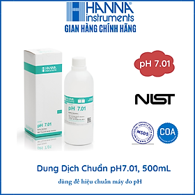 Dung Dịch Chuẩn NIST pH7.01 Để Kiểm Tra/Hiệu Chuẩn Lại Bất Kỳ Máy Đo pH Nào,500mL,HANNA HI7007L kèm chứng nhận COA,MSDS