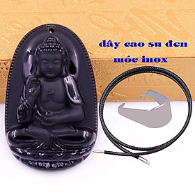 Mặt Phật A di đà đá thạch anh đen kèm vòng cổ dây cao su đen + móc inox trắng, mặt dây chuyền Phật bản mệnh, vòng cổ mặt Phật